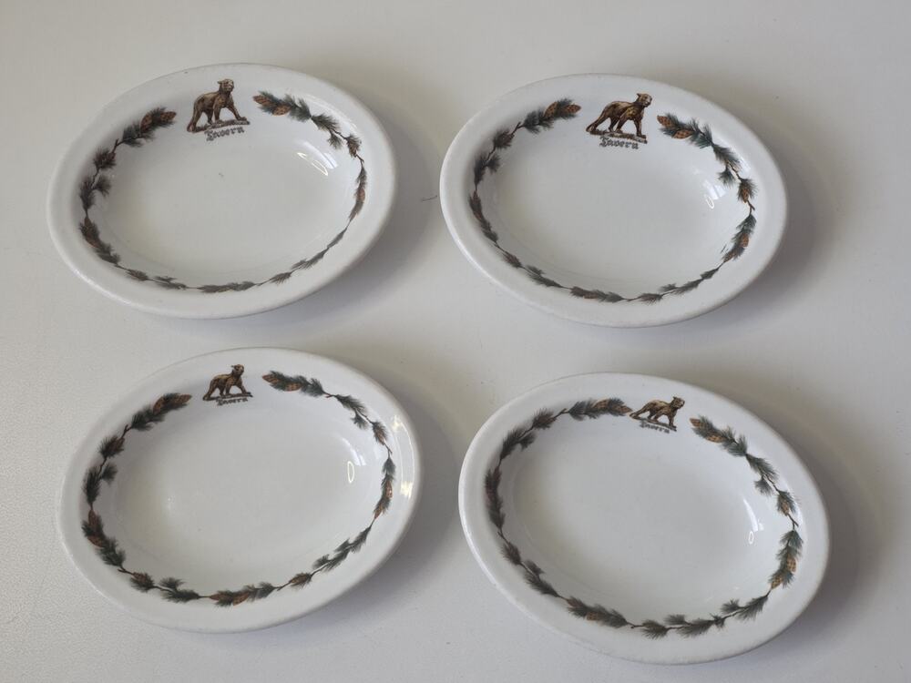 1920s Catamount Tavern Set Of 4 Oval Side Dishes VERMONT New England ANTIQUE